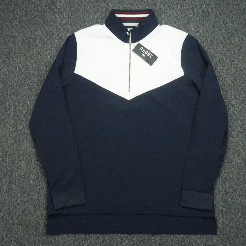 Rhone Pullover Mens Large Blue White Play‎ Through Quarter Zip Windbreaker NWT